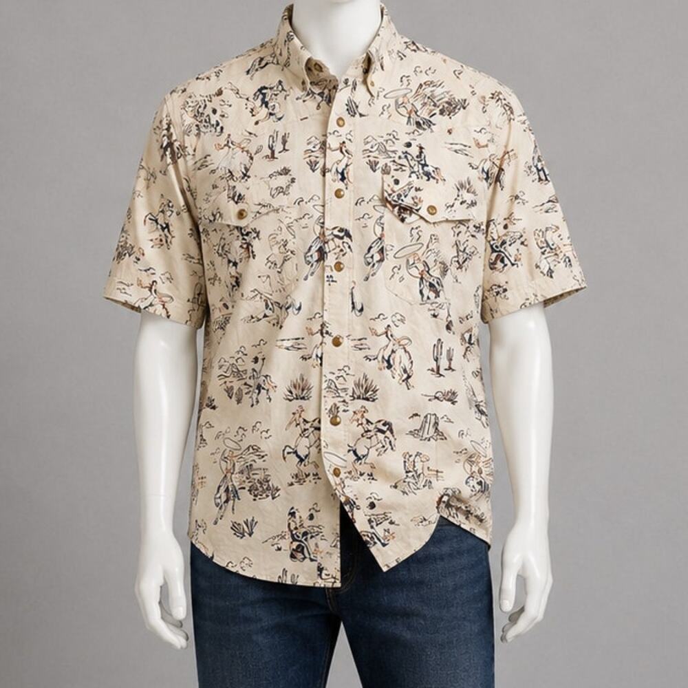 Pendleton Cowboy laramie Rodeo Western Ranch Print Snap Shirt XXL Beige USA Vibe